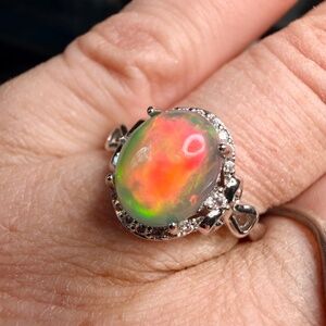 2 carat Ethiopian opal adjustable ring red green orange yellow flash